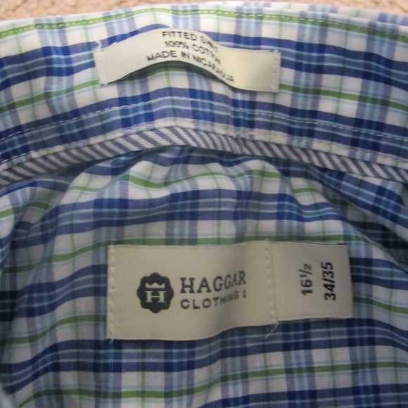 Haggar Clothing Men's Fitted Button down Collared Shirt Size 16.5 (34/35)  GUC - Picture 4 of 4
